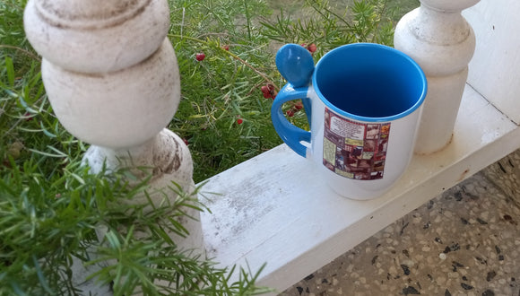 Christmas vintage stamp mug with spoon! - 10 oz.