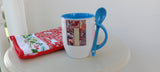 Christmas vintage stamp mug with spoon! - 10 oz.