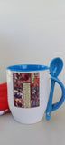 Christmas vintage stamp mug with spoon! - 10 oz.